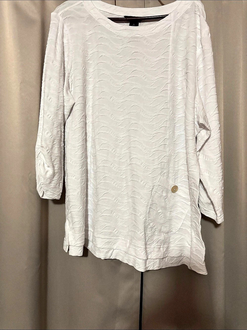 Ali Miles Textured Long Sleeve Tunic in White XL Like New